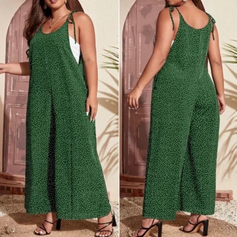 Boho Plus Polka Dot Pocket Wide leg Jumper Jumpsuit - Picture 5 of 7